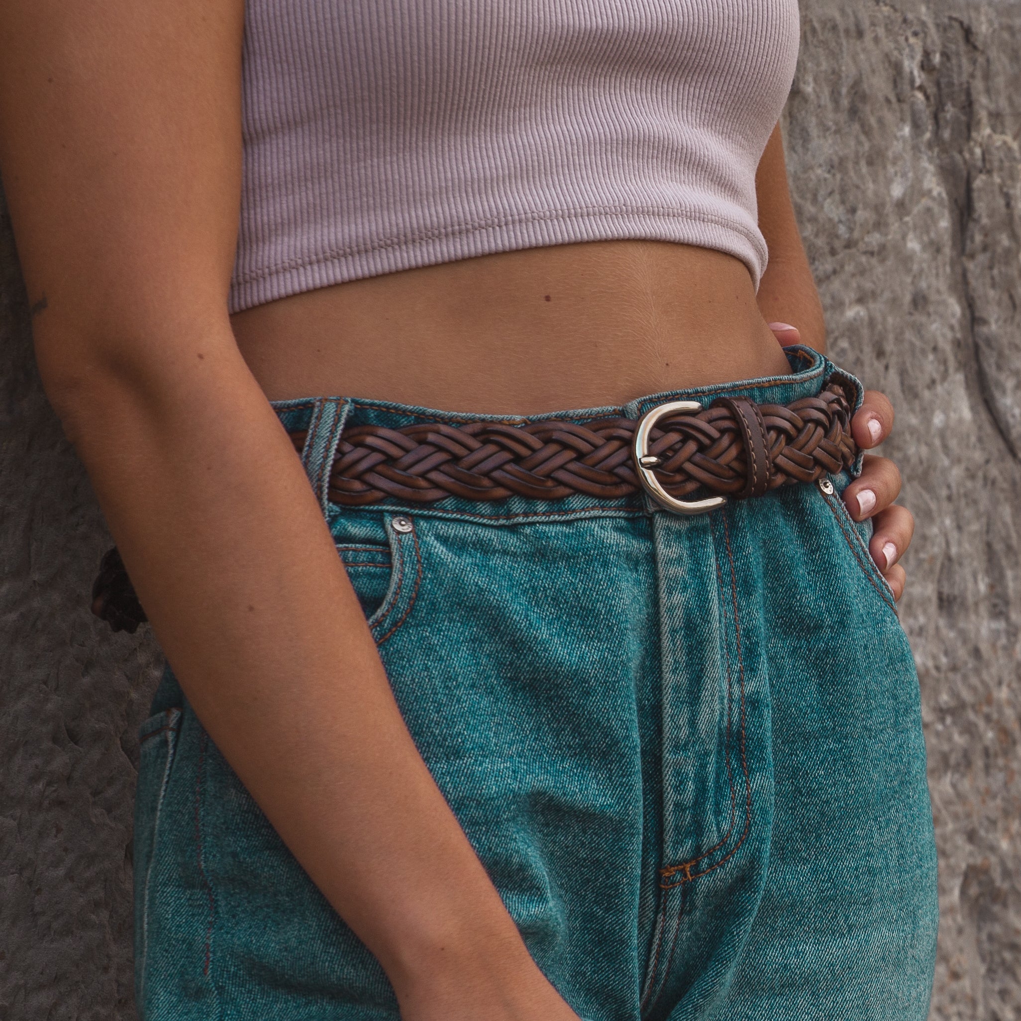 DEMI CINTURE Handmade in Italy Tanned Leather Unisex Belt w/Tooled Zamak Buckle Demi | Oval Buckle Leather Studded Belt for Women  main image 2