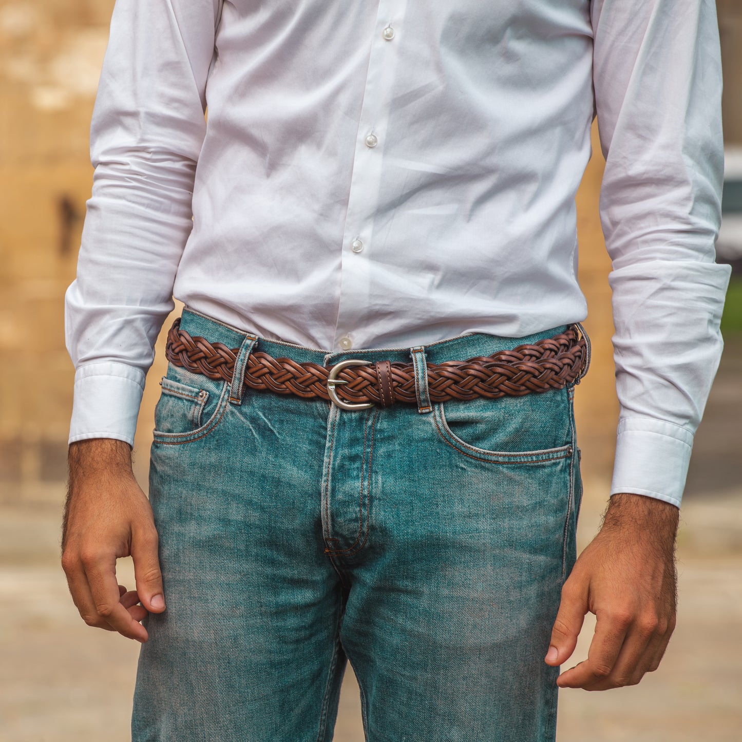 Hand-woven leather belt with handcrafted buckle - Iris