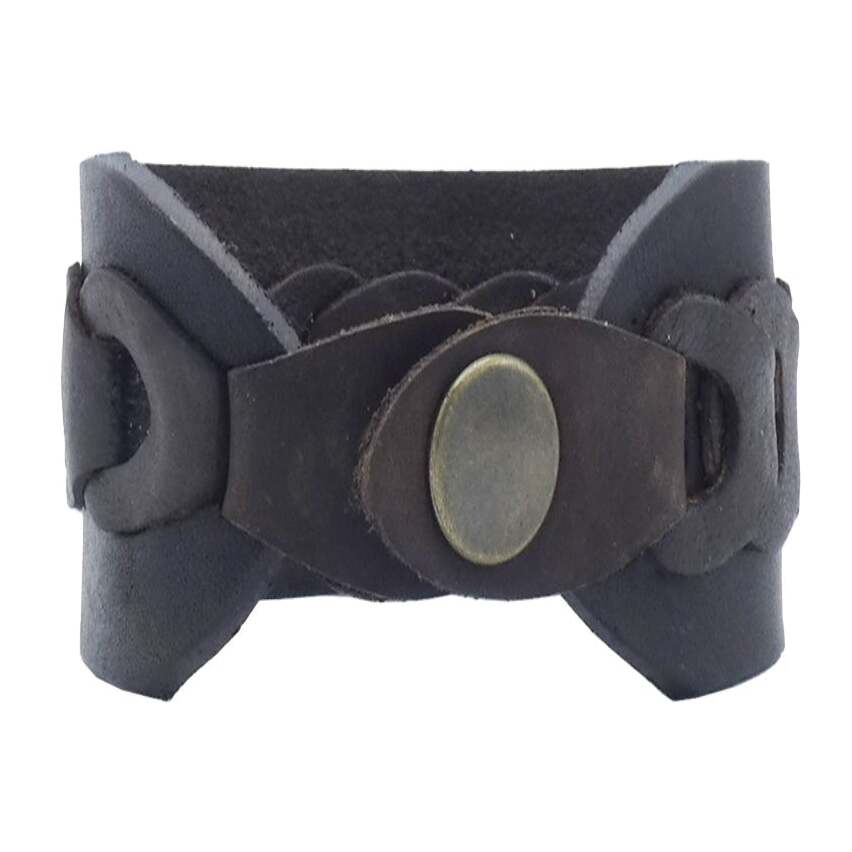 Hand-woven leather bracelet with antique bronze clip - Aqua