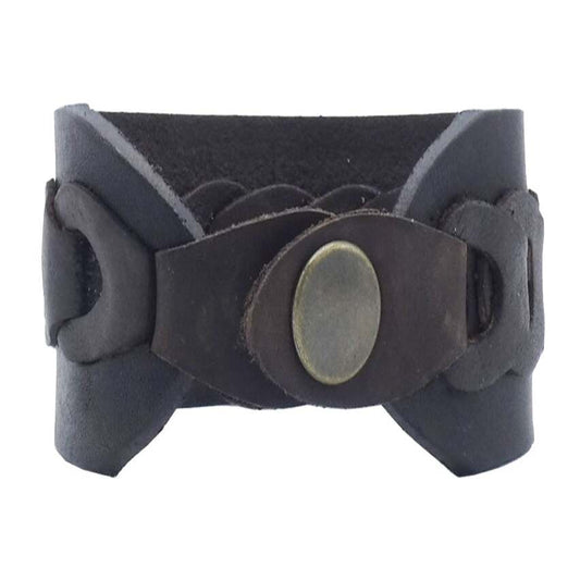 Bracelet en cuir tresse main avec clip bronze antique - Aqua