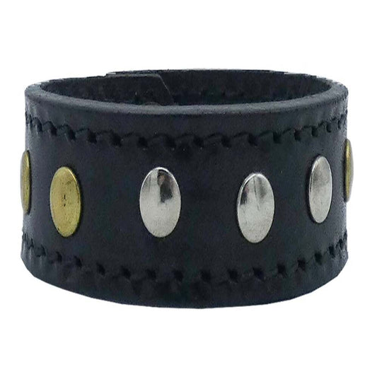 Bracelet en cuir Alpi cm2 avec clous en laiton antique et nickel poli