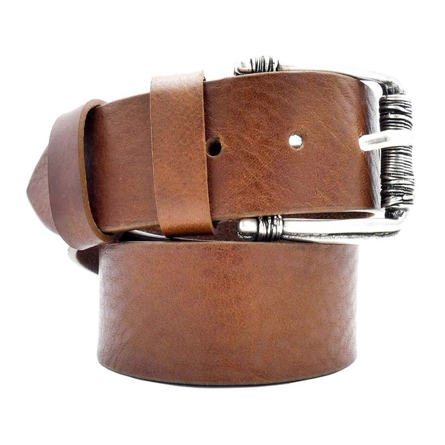 4cm Baroque leather belt with handcrafted silver zamak buckle