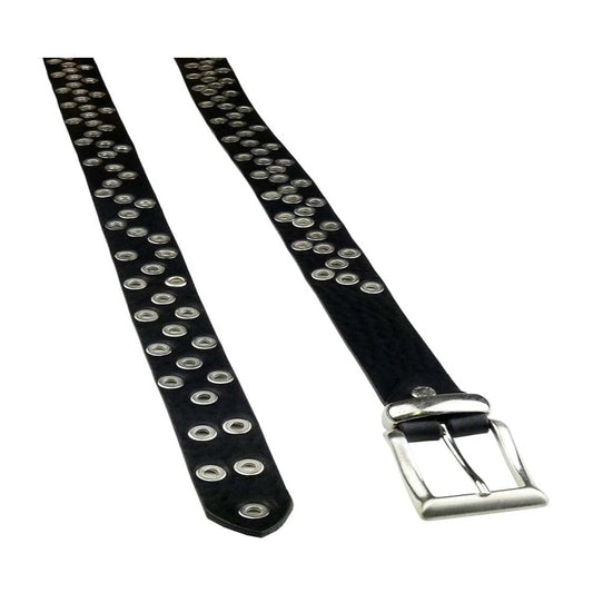 Ceinture en cuir noir Lory 3cm avec œillets et boucle en zamak Fabrique en Italie