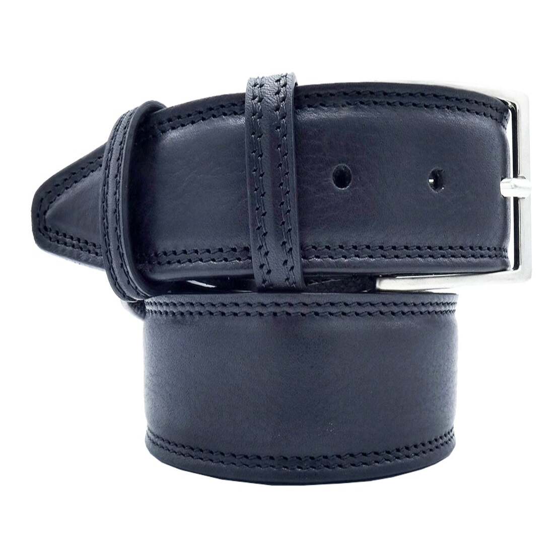 Double rounded leather Capri belt with handcrafted satin zamak buckle