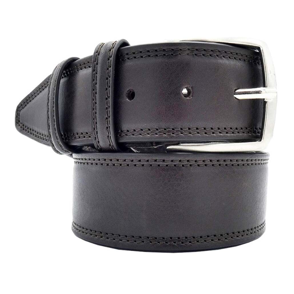 Double rounded leather Capri belt with handcrafted satin zamak buckle