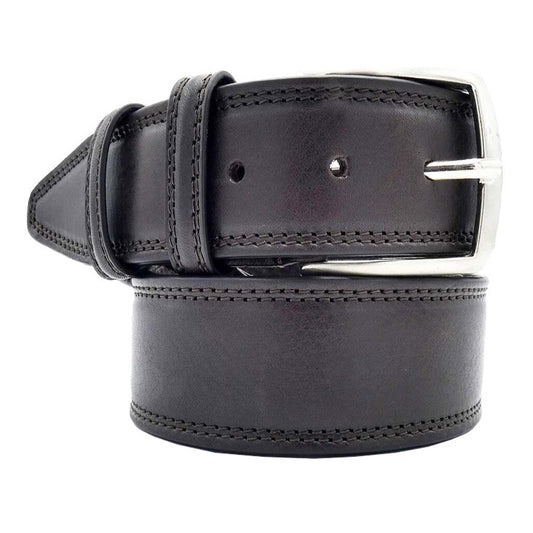 Doppelter, abgerundeter Capri-Gürtel aus Leder mit handgefertigter Schnalle aus satiniertem Zamak