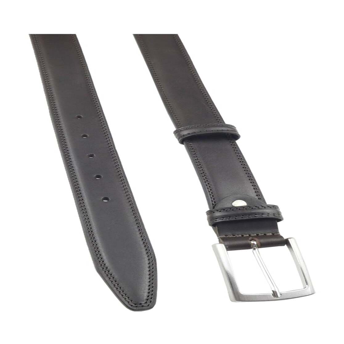 Double rounded leather Capri belt with handcrafted satin zamak buckle