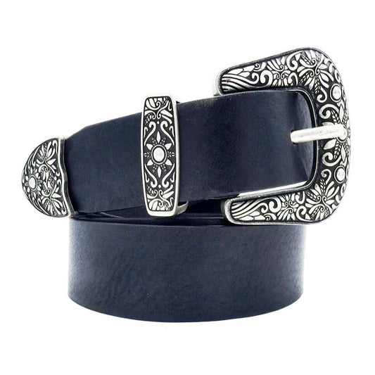 Dalì 3cm leather belt with antique silver zamak buckle