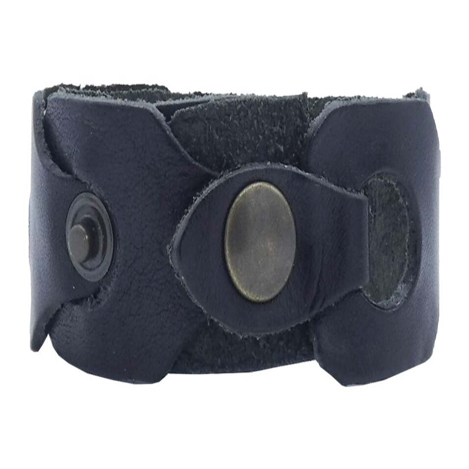 Hand-woven leather bracelet with 3 cm antique brass studs - Dolomites