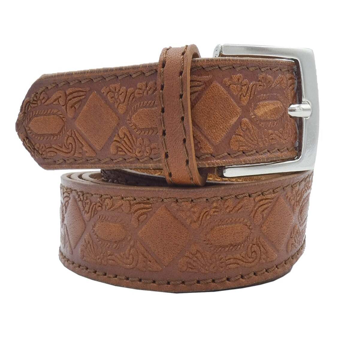 De Chirico Damengürtel aus handbedrucktem Leder mit Satin-Nickel-Zamak-Schnalle