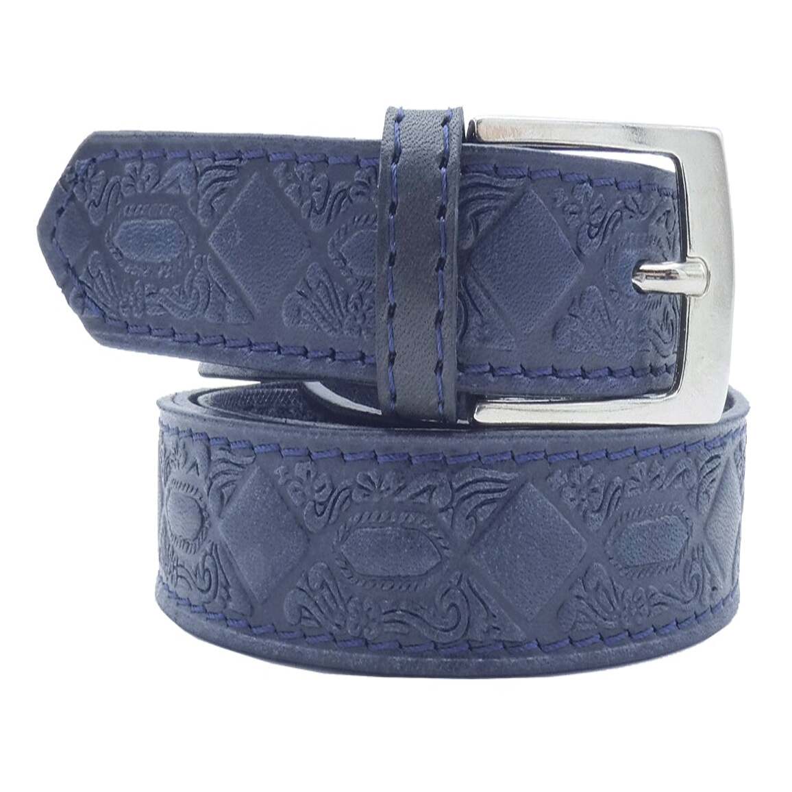 De Chirico Damengürtel aus handbedrucktem Leder mit Satin-Nickel-Zamak-Schnalle