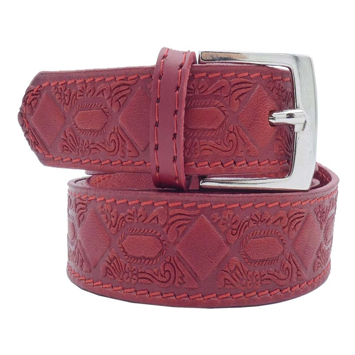 De Chirico Damengürtel aus handbedrucktem Leder mit Satin-Nickel-Zamak-Schnalle