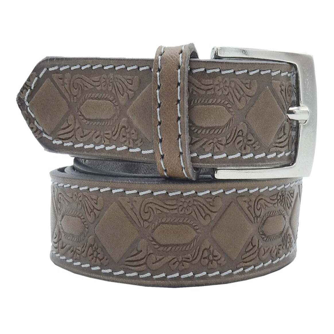 De Chirico Damengürtel aus handbedrucktem Leder mit Satin-Nickel-Zamak-Schnalle
