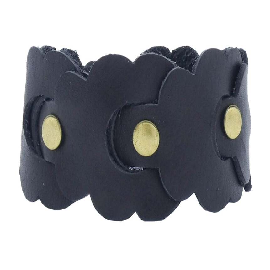Hand-woven leather bracelet with antique brass studs - Everest