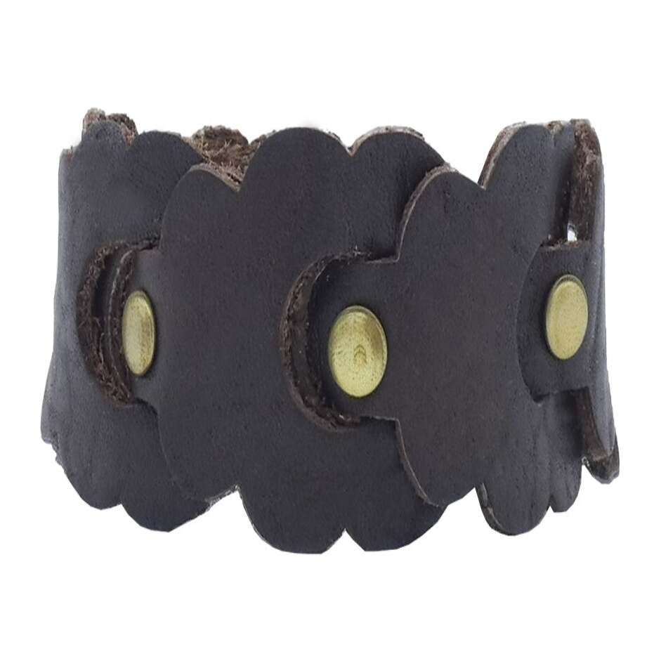 Hand-woven leather bracelet with antique brass studs - Everest