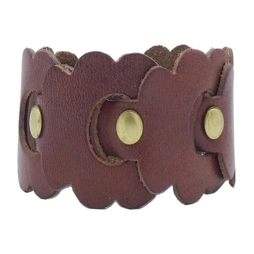 Hand-woven leather bracelet with antique brass studs - Everest