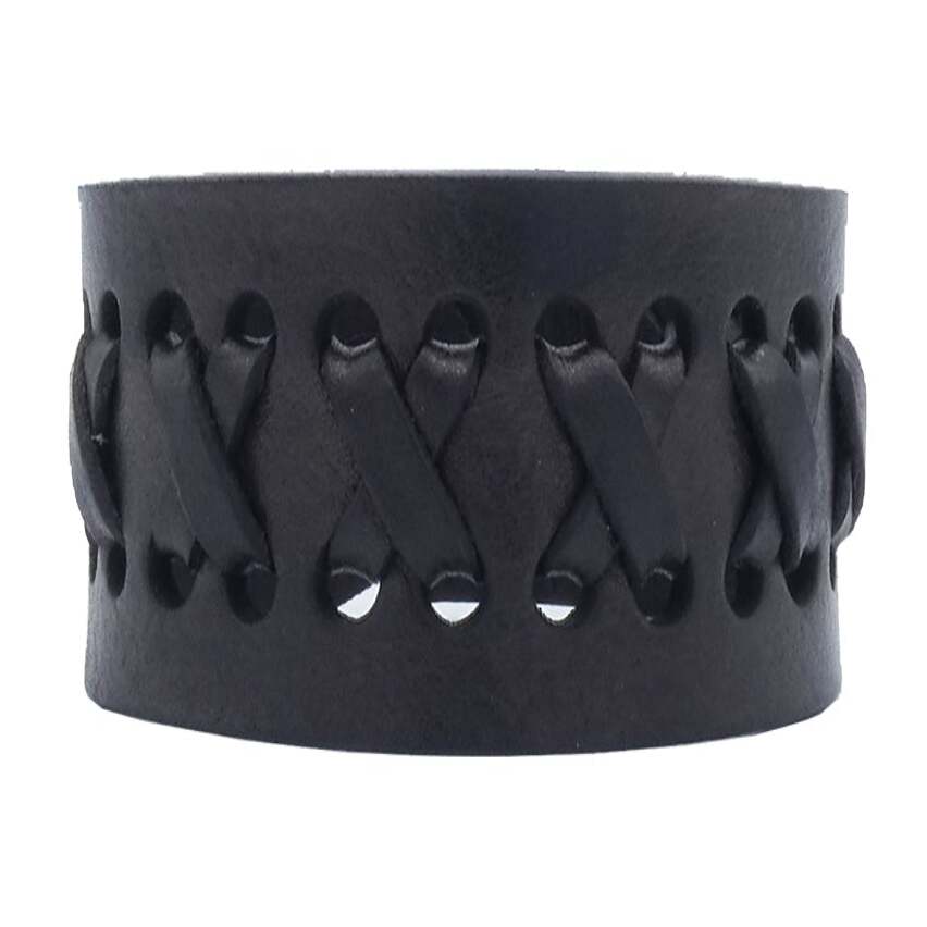 3.5cm hand-woven leather bracelet with antique bronze closure - Fire