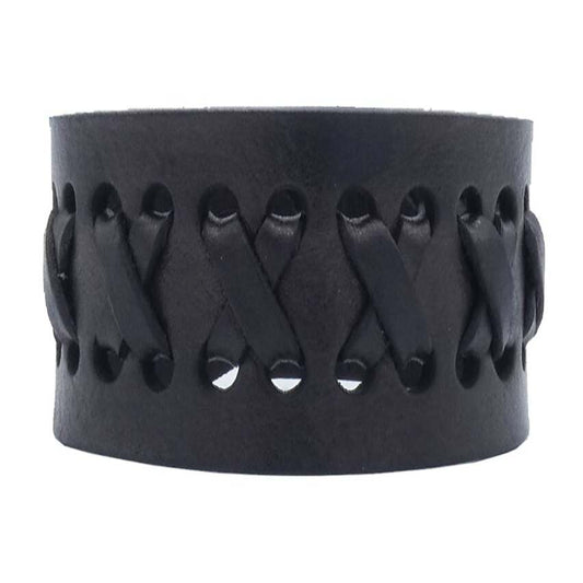 Bracelet en cuir tresse main 3,5 cm avec fermoir bronze antique - Feu