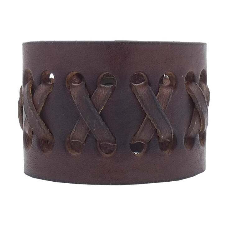 3.5cm hand-woven leather bracelet with antique bronze closure - Fire