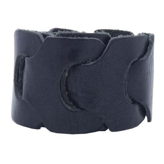 Bracelet en cuir tresse main, fermoir reglable en bronze antique