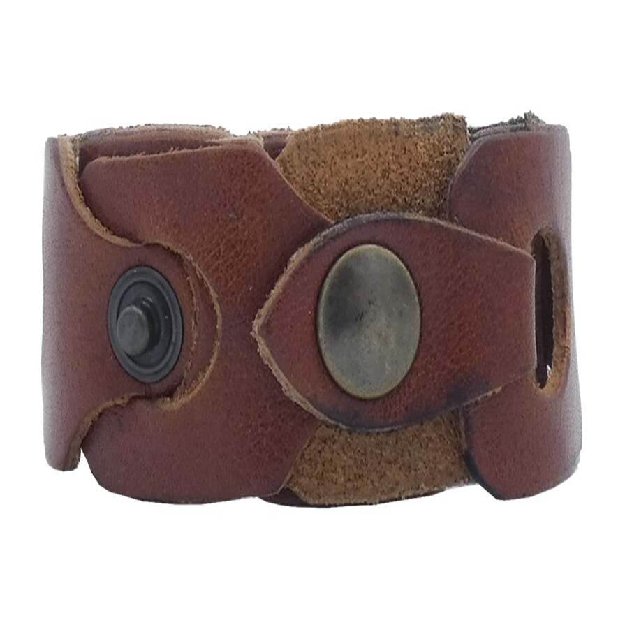 Hand-braided leather bracelet, adjustable antique bronze clasp