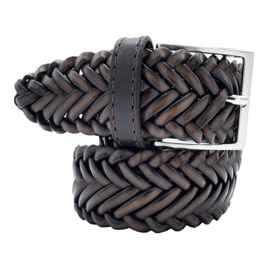 Ceinture Tournesol en Cuir Tresse Main avec Boucle Artisanale en Zamak Nickel Satine