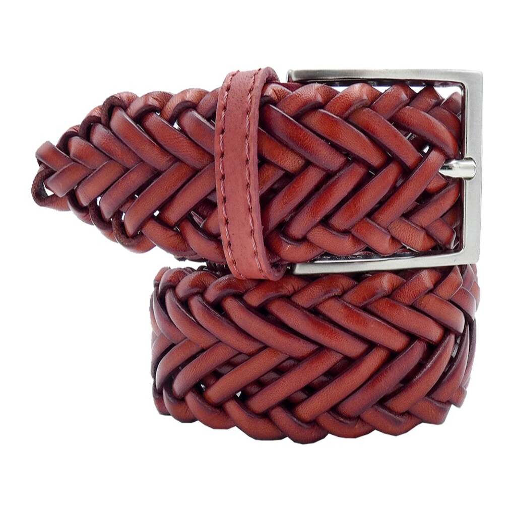 Sunflower Belt in Hand-Braided Leather with Handcrafted Buckle in Satin Nickel Zamak