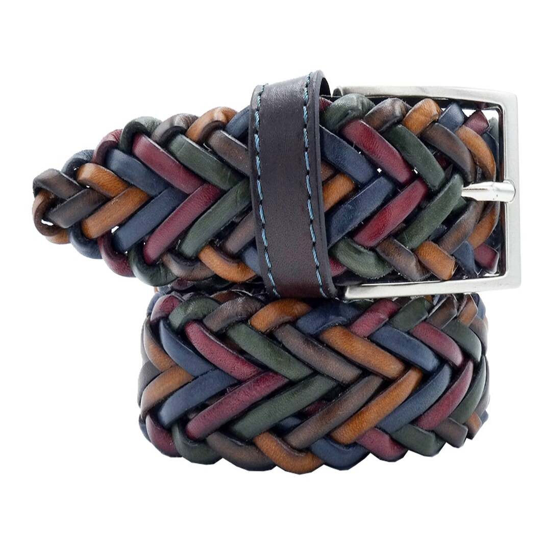 Hand-woven leather belt with handcrafted satin nickel zamak buckle - Peony