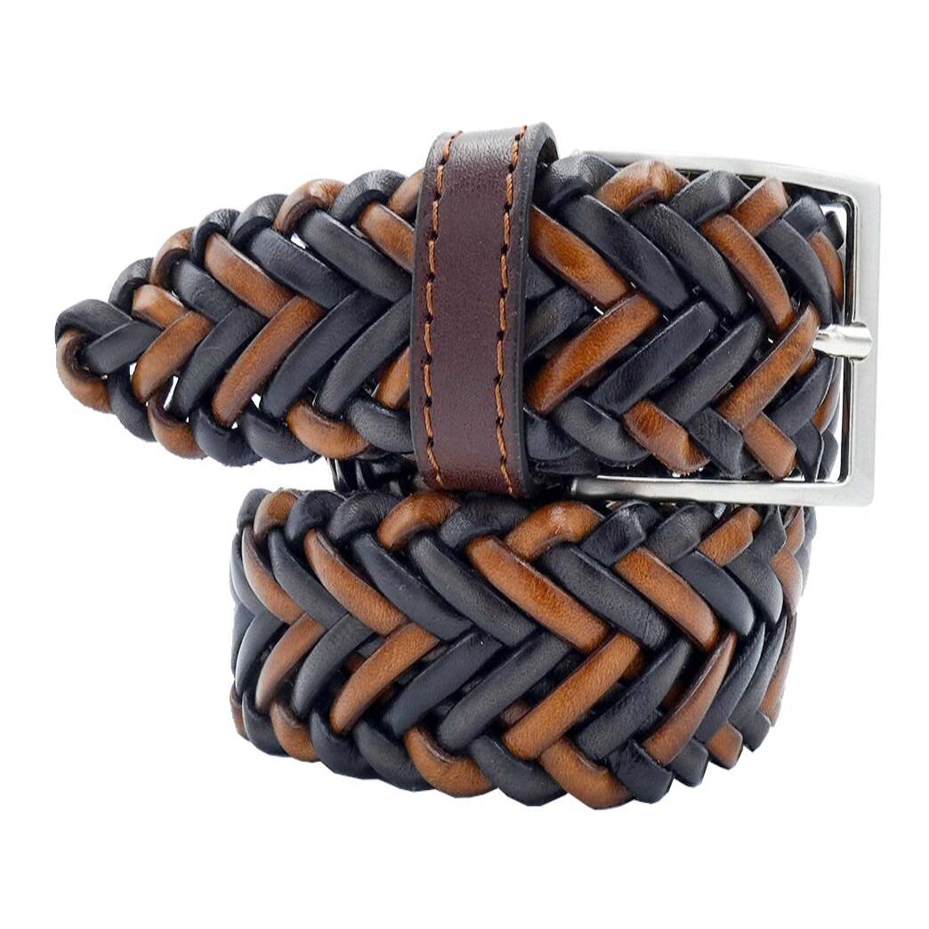 Hand-woven leather belt with handcrafted satin nickel zamak buckle - Peony