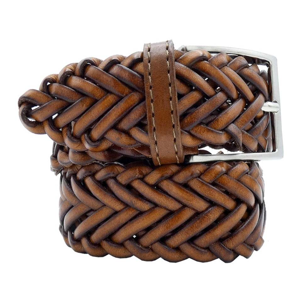 Sunflower Belt in Hand-Braided Leather with Handcrafted Buckle in Satin Nickel Zamak