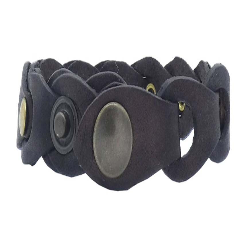 Hand-woven leather bracelet with 1.5 cm antique brass studs - Himalaya