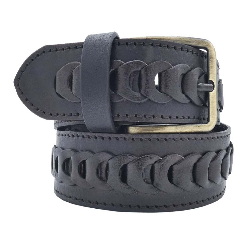 Hand-woven leather belt with handcrafted zamak buckle - Livorno