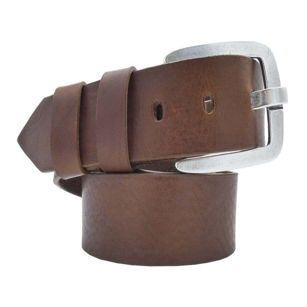 4cm Milano leather belt with handcrafted antique silver zamak buckle