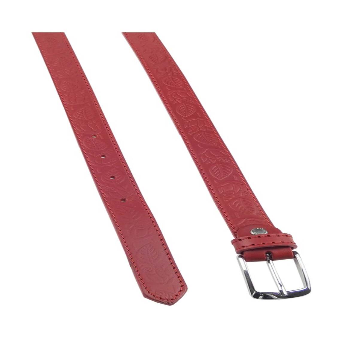 Monet-Gürtel aus handgeprägtem Leder mit handgefertigter Schnalle aus satiniertem Zamak