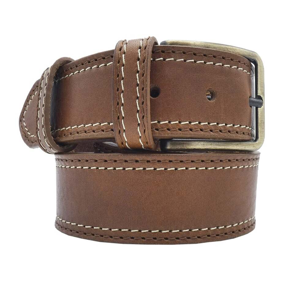 3.5cm Positano leather belt with double stitching and handcrafted buckle Made in Italy