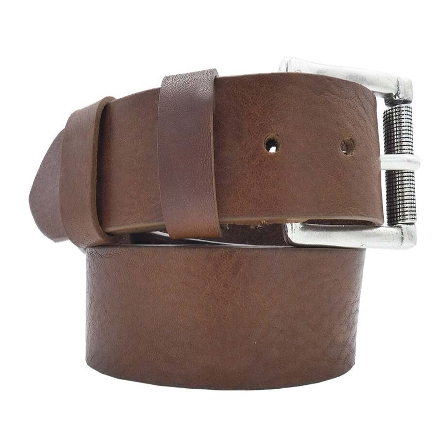 4cm Roma leather belt with handcrafted zamak antique silver knurled roller buckle