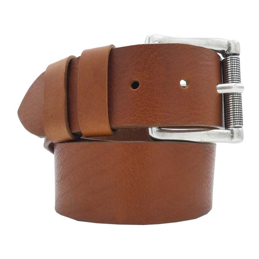 4cm Roma leather belt with handcrafted zamak antique silver knurled roller buckle