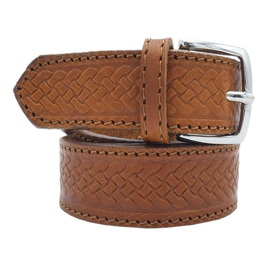 Hand-printed Raffaello leather belt with handcrafted satin zamak buckle