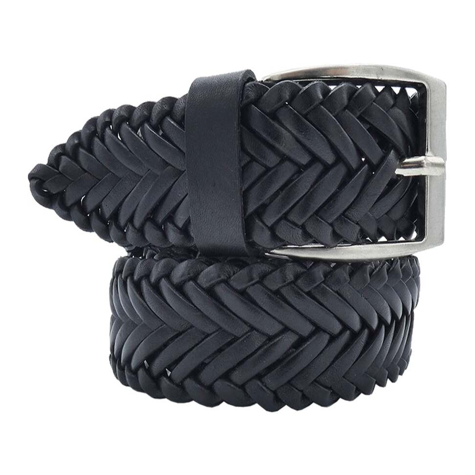 Spiga Belt in Hand-Woven Leather with Artisan Buckle in Zamak, Satin Nickel and Antique Brass