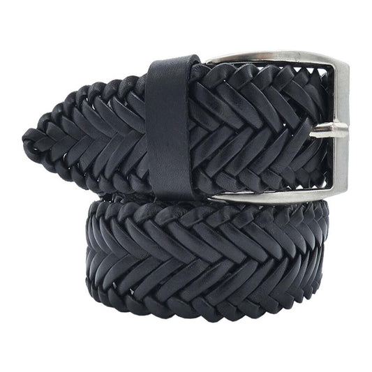 Ceinture Spiga en Cuir Tisse Main avec Boucle Artisanale en Zamak, Nickel Satine et Laiton Antique