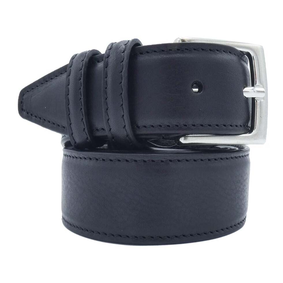 Double rounded leather belt with handcrafted satin zamak buckle - Turin