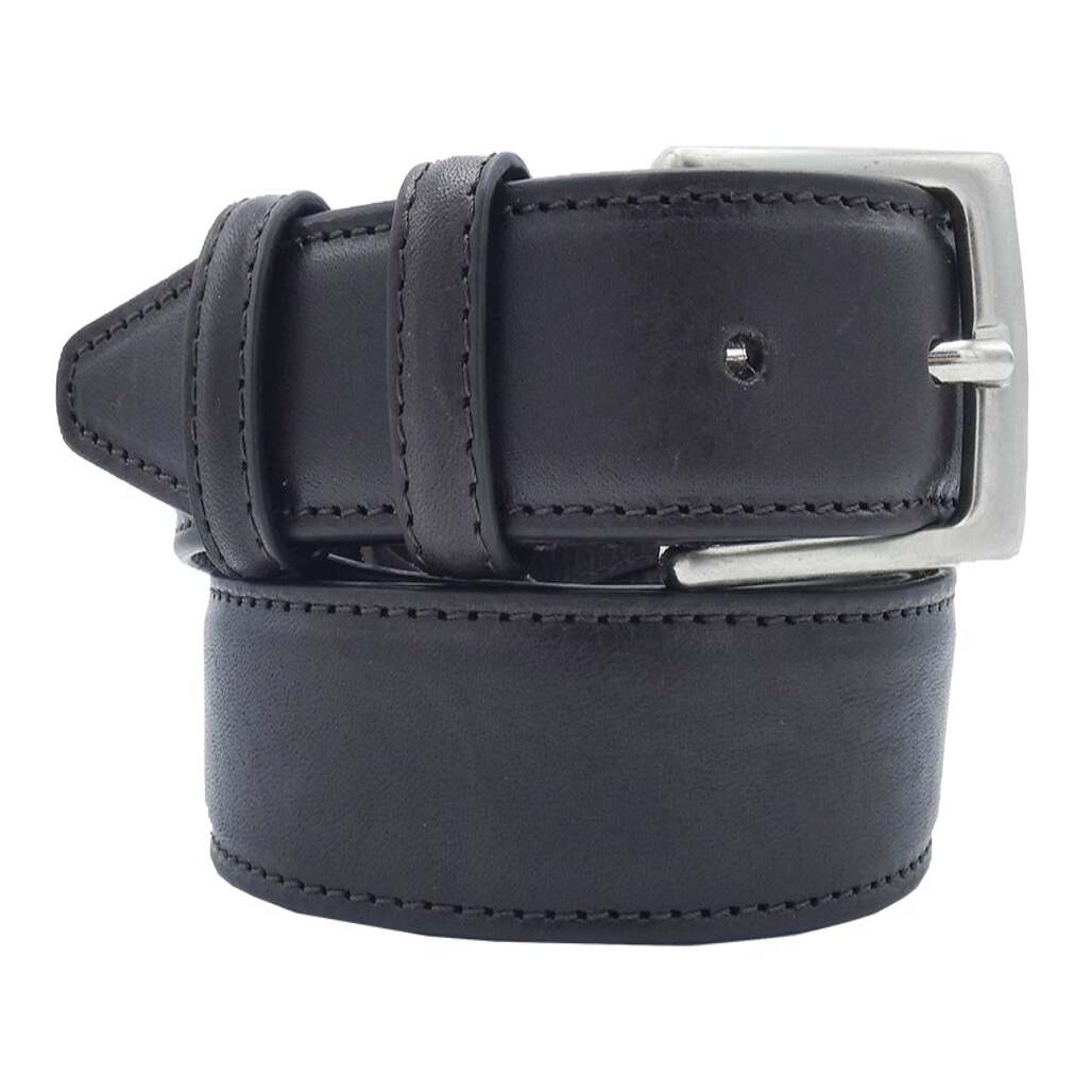 Double rounded leather belt with handcrafted satin zamak buckle - Turin