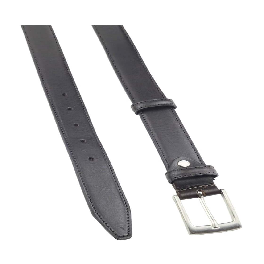 Double rounded leather belt with handcrafted satin zamak buckle - Turin