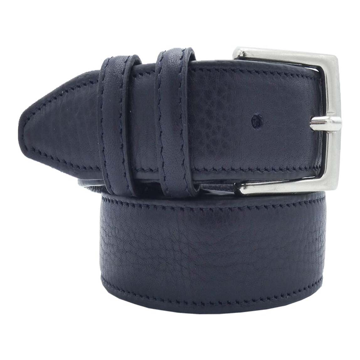 Double rounded leather belt with handcrafted satin zamak buckle - Turin