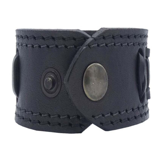 Bracelet double cuir tresse main avec fermoir bronze antique - Terre