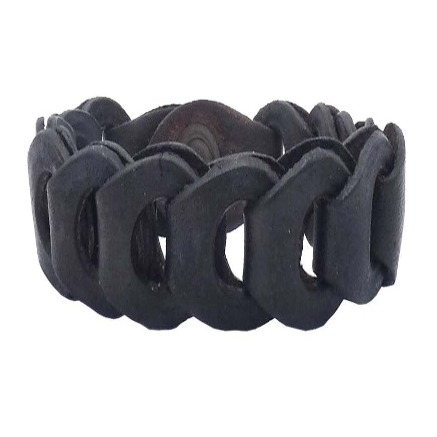 Tevere bracelet in hand-woven leather with bronze clip closure