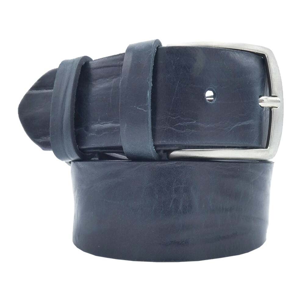 Crumpled Viareggio leather belt with handcrafted zamak buckle