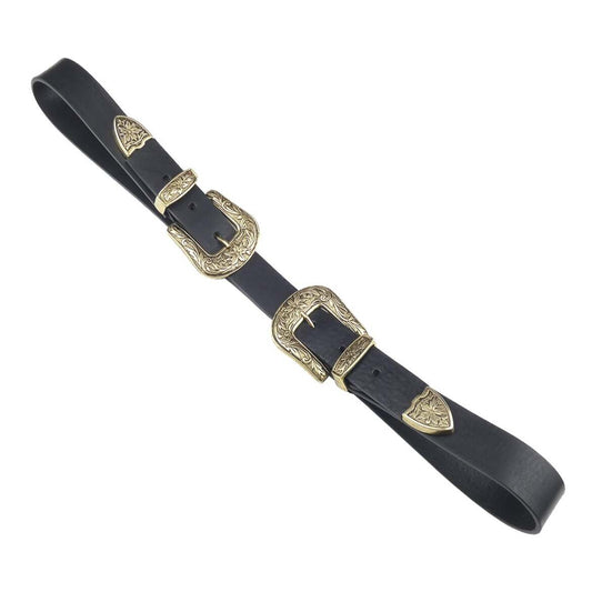 3cm Botticelli leather belt with double buckle tip and gold-coloured loop