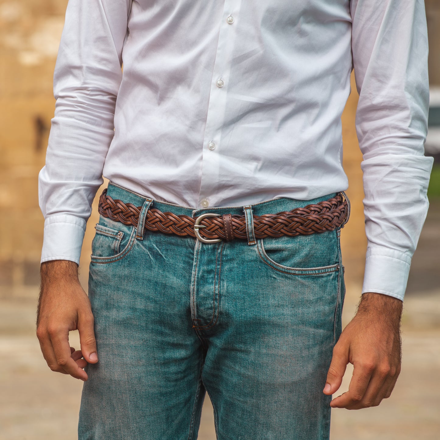 Hand-woven vegetable leather belt with handcrafted buckle - Dalia