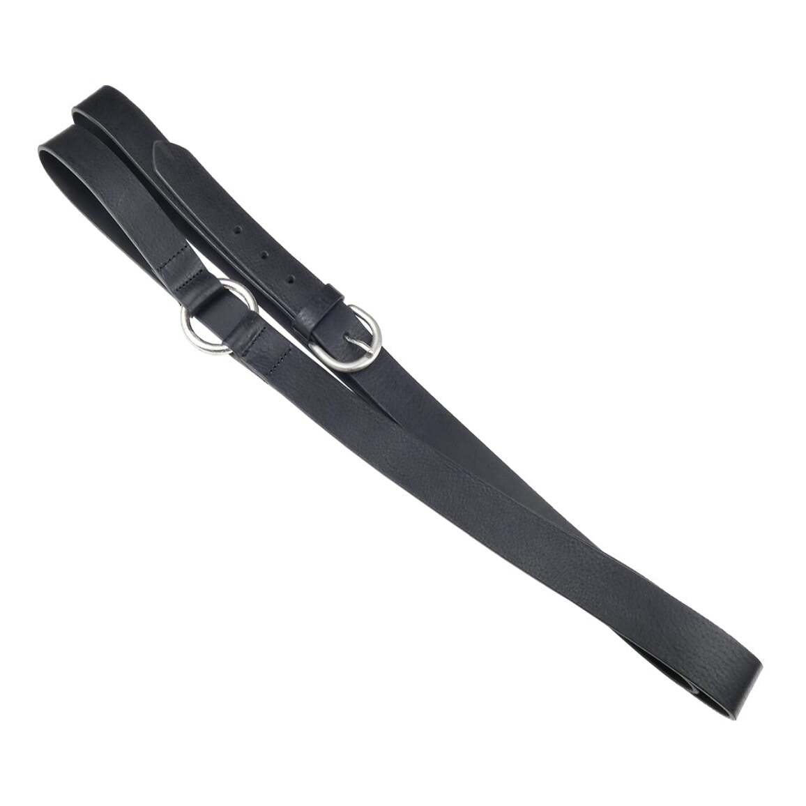 2 cm breiter schwarzer Ledergürtel mit dekorativem Ring und handgefertigter Satin-Zamak-Schnalle